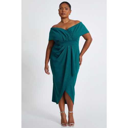 Green Curve Glitter Bardot Midi Dress