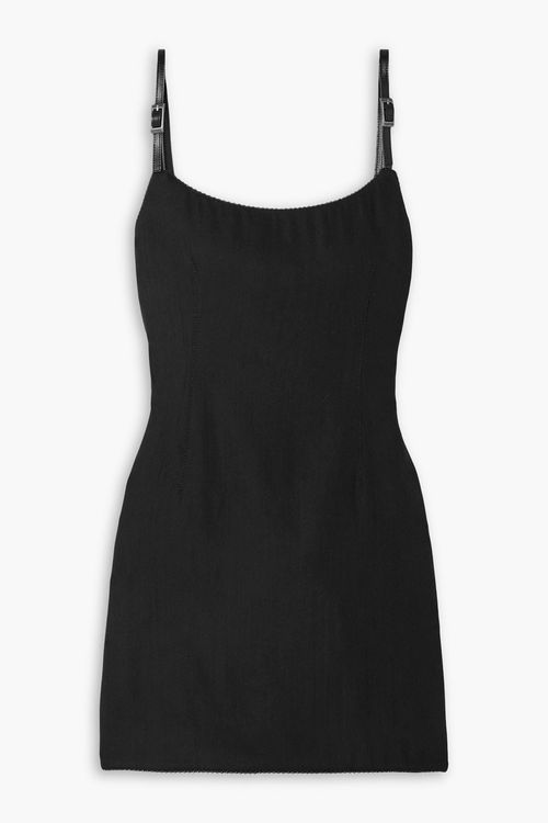 Buckled leather-trimmed stretch wool-blend mini dress - Black - DE 34