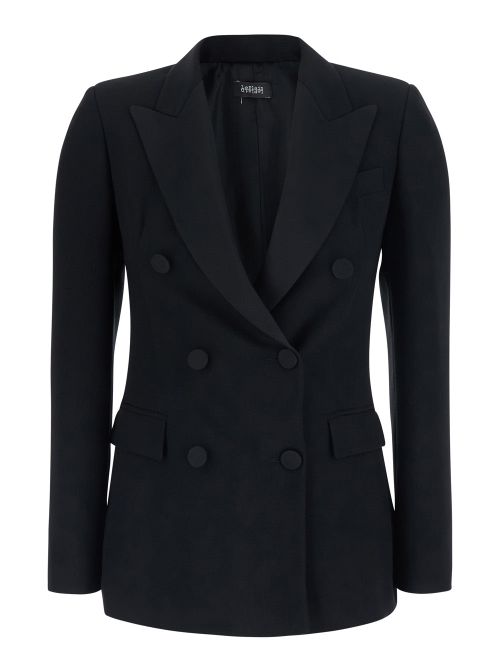 Double-Breasted Tech Fabric Blazer — Black