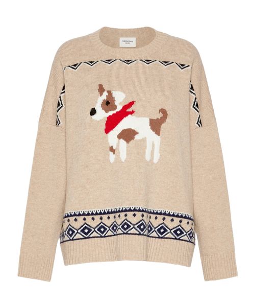 Loose jumper in wool jacquard - Sand