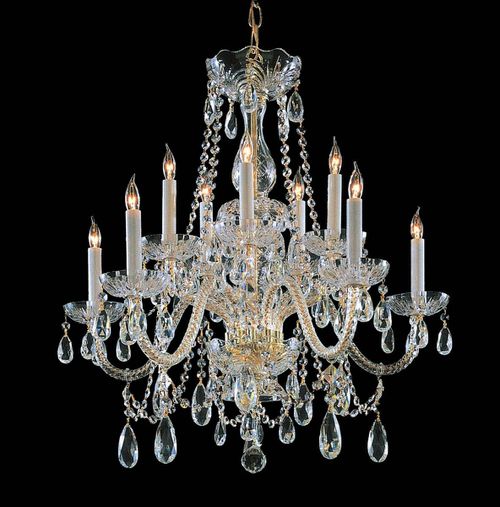 Traditional Hand Cut Crystal 10-Light Chandelier in Polished Bra