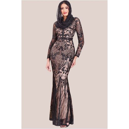 Goddiva Modesty Sequin Evening Maxi Dress - Black