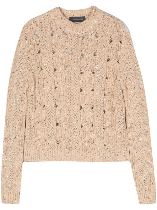 Sequin-embellished cable-knit jumper - Neutrals
