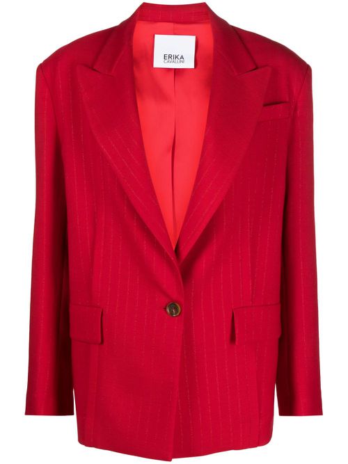 Lurex=pinstriped single-breasted blazer - Red
