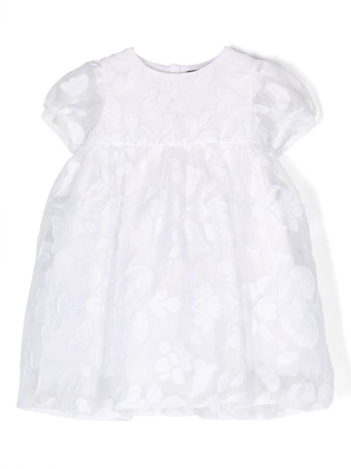 Floral-embroidered flared dress - White