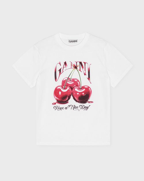 Ganni T-Shirt Basic Jersey Cherry Relaxed White