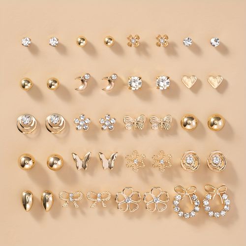 TEMU A Set Pairs Of Cute Bow Heart Teardrop Small Flower Geometric Round Fashion Minimalist Women's Stud Earrings Casual Combination Earring