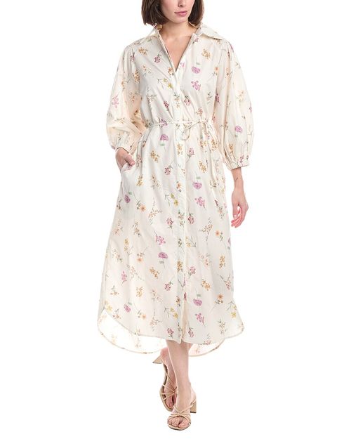 Contrast Floral Print Belted Maxi Shirtdress
