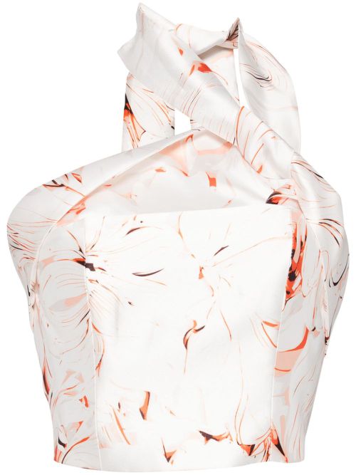 Printed strapless top - White