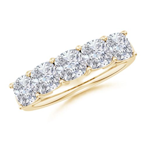 Angara 3.45 Carats Prong-Set Cushion Diamond Five Stone Wedding Ring in 14K Yellow Gold