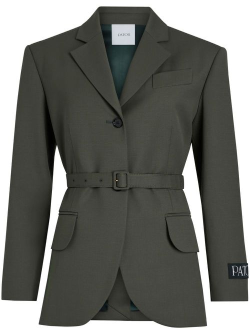 Belted-waist virgin-wool blazer - Green