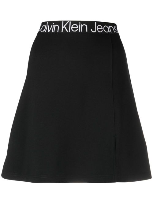 Logo-waistband straight skirt - Black