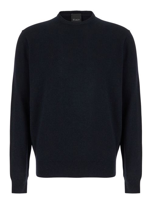 Merino Wool Blend Crewneck Sweater — Navy