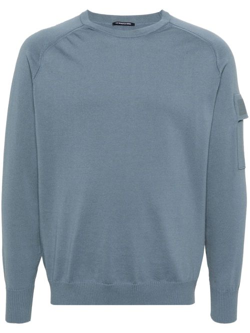 Logo-appliqué fine-knit jumper - Blue