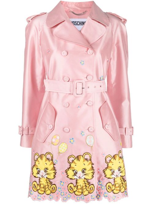 Embroidered double-breasted coat - Pink