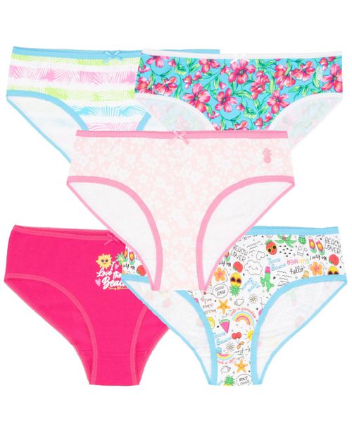 Girls Cotton 5 Pack Underwear - White/blue/pink