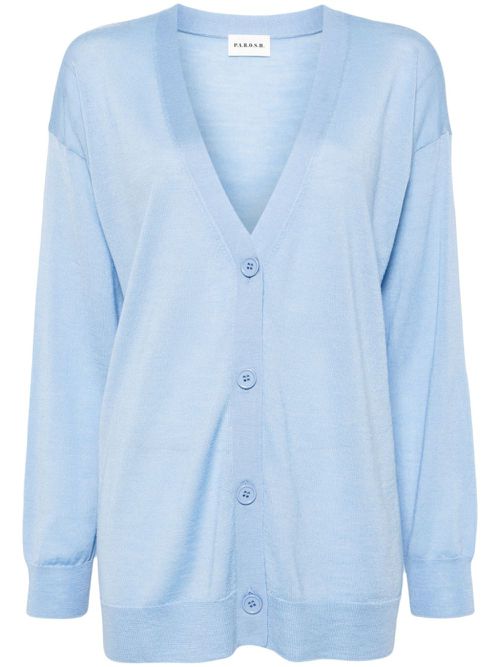V-neck rib-trim cardigan - Blue