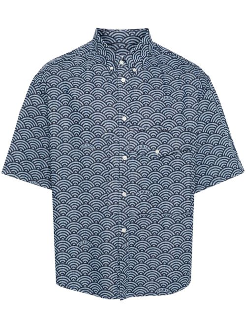 Seigaiha-print denim skirt - Blue