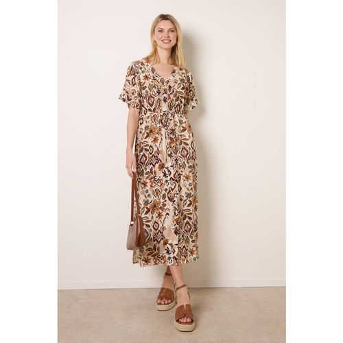 Blue Vanilla Women's Brown Printed Drawstring Waist Midi Dre