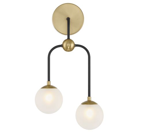Couplet 2-Light Wall Sconce in Matte Black with Warm Brass Accent