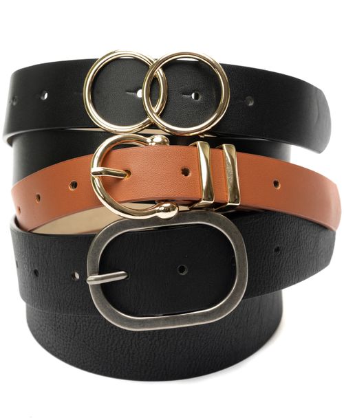 3-For-1 Wide Belt Set - Black/Cognac