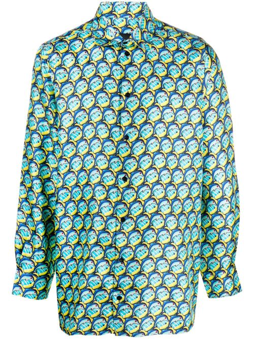 Graphic-print satin-finish shirt - Blue