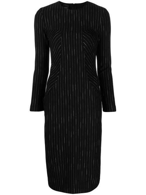 Striped long-sleeve midi dress - Black