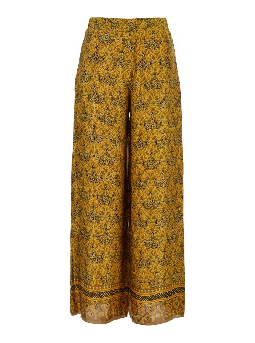 Iris Multicolor Pants with Wide Leg and All-Over Print in Silk Woman Trousers - Women