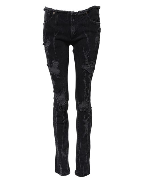 Tattered Skinny Denim Jeans — Black