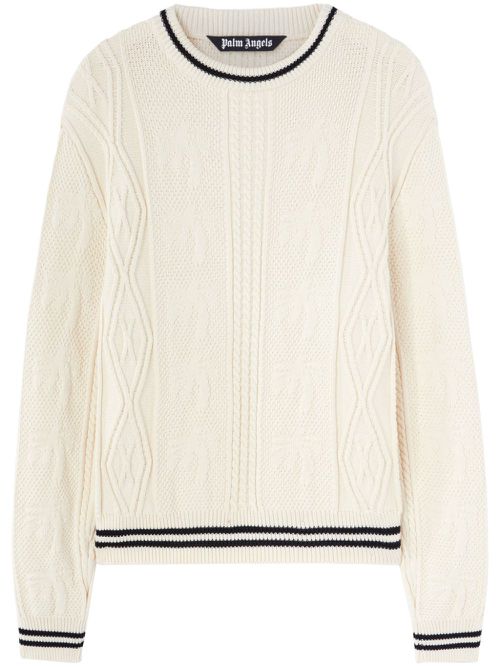 Curved-logo cable-knit sweater - White