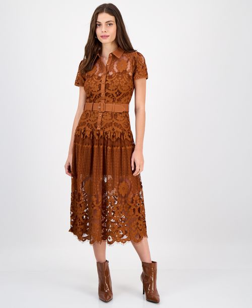 Rachel Rachel Roy | Women's Jolene Collared Lace Midi Dress - Medium Brown  | Realry