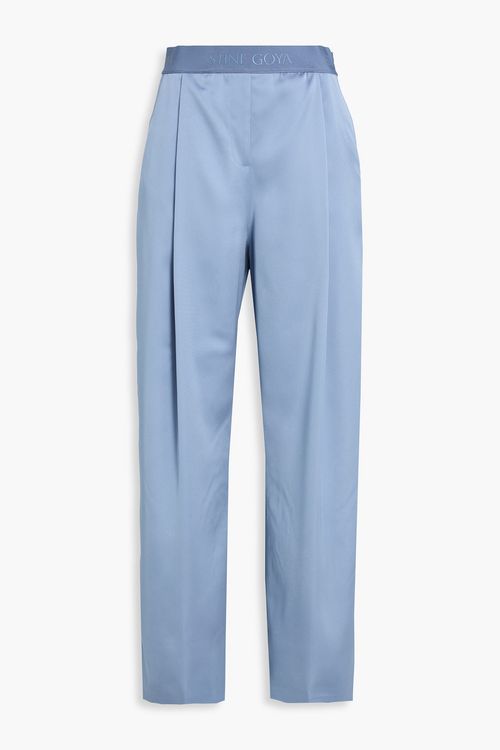 Pleated satin-twill wide-leg pants - Blue - 3XL