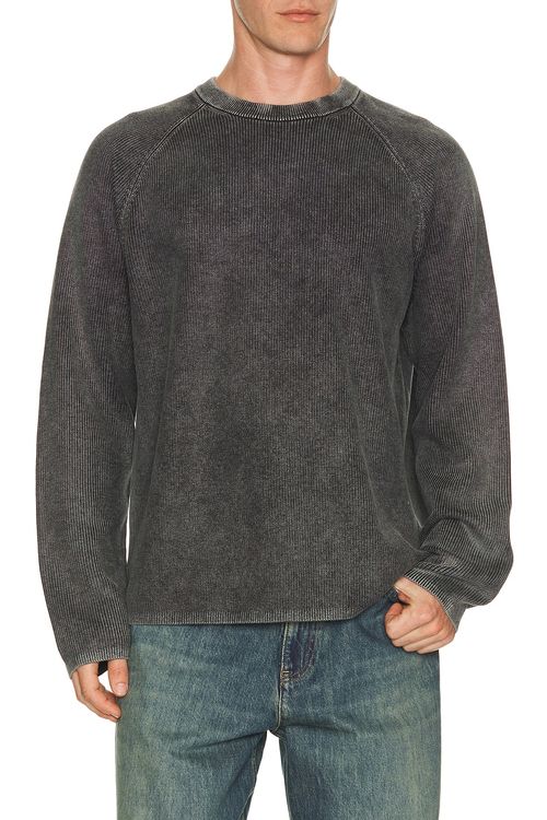 Theory Breach Long Sleeve Crewneck in Washed Black - Charcoal. L also in M, S, XL/1X, XXL/2X