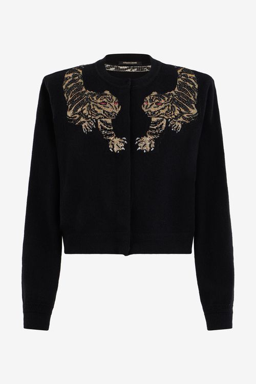 Wool Cardigan With Tiger Embroidery