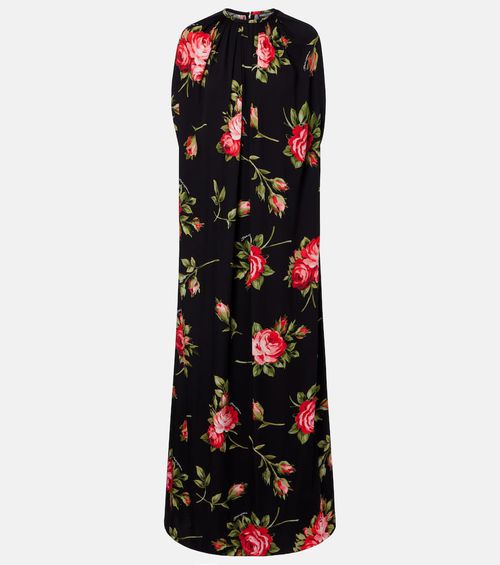 Floral caped silk-blend gown