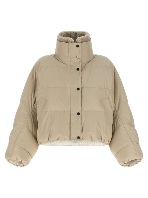 Quilted Goose Feather Padded Down Jacket — Beige