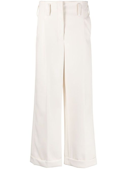 High-waist straight-leg trousers - White
