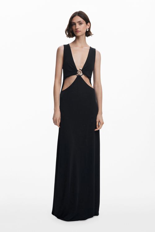 Long dress with metallic appliqué