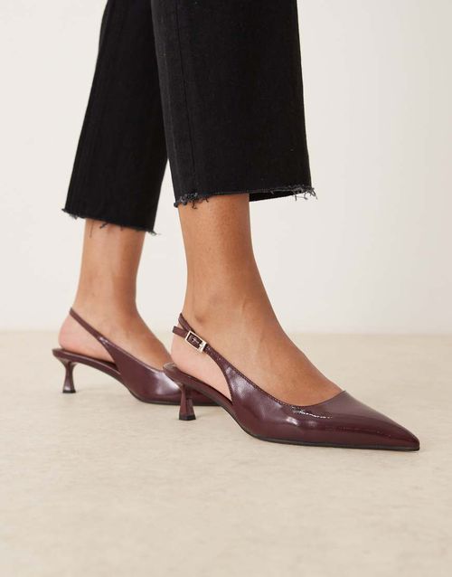 Skip slingback kitten heel shoes in burgundy patent-Red
