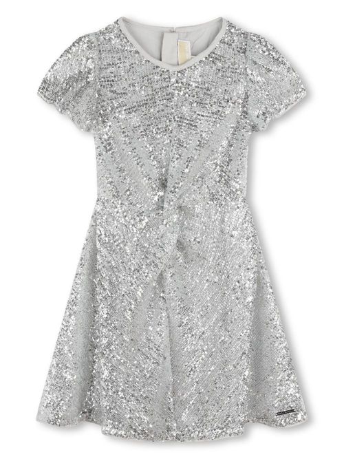 Logo-plaque sequin-embellished dress - Silver