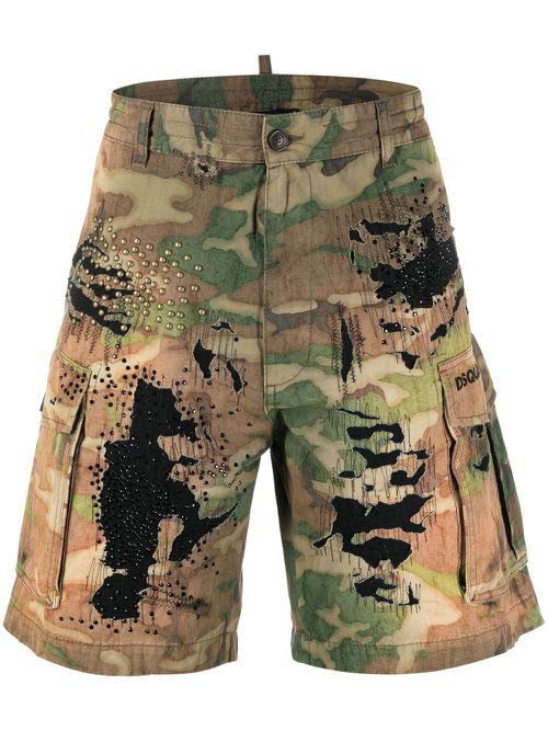 Logo-print distressed shorts - Green