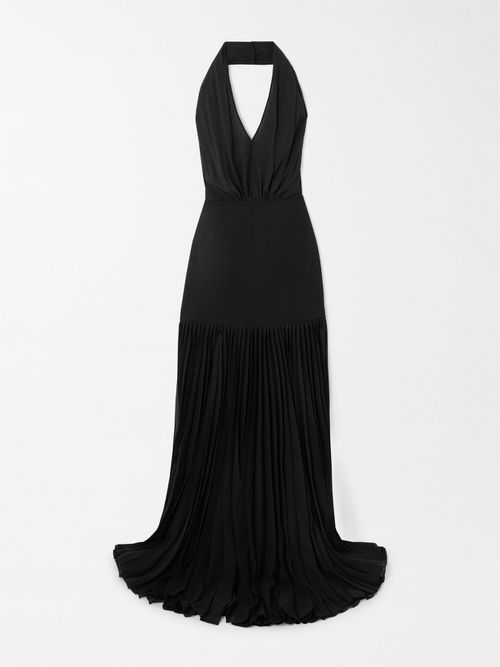 Iris Pleated Crepe Halterneck Maxi Dress - Black