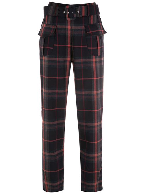 Check-print slim-cut trousers - Brown