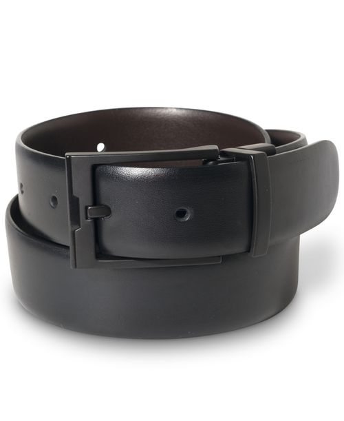 Men's Matte Black Reversible Buckle Leather Belt - Black
