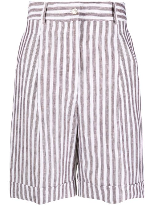 Vertical-stripe knee-length shorts - White
