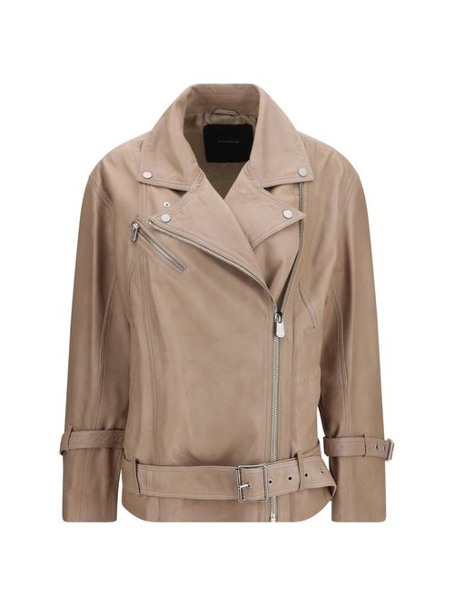 Leather Biker Jacket — Beige