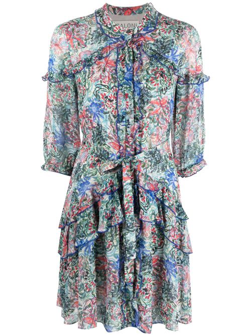 Floral-print silk ruffled minidress - Green