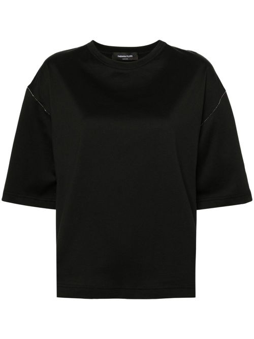 Beaded-trim cotton T-shirt - Black