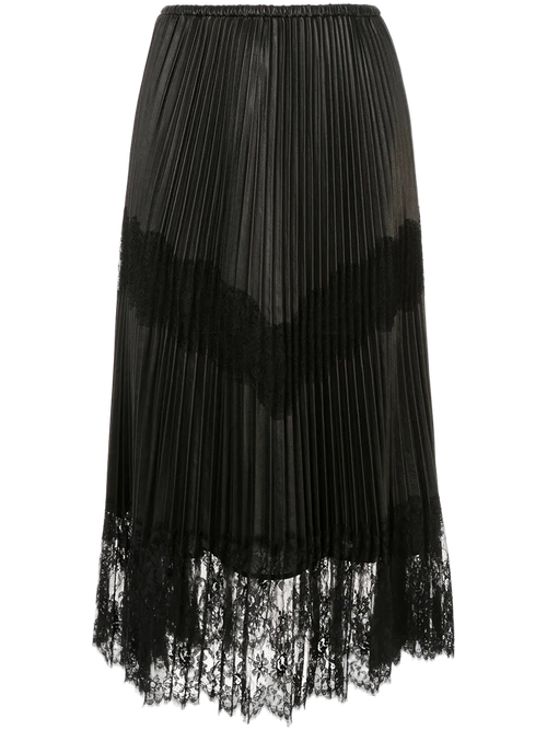 Pleated Lace Trim Skirt — Black