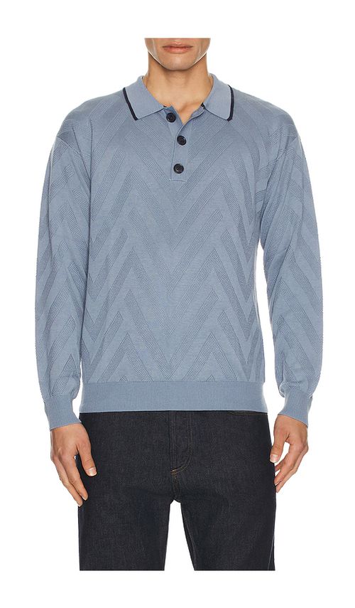 Scotch & Soda Structure Long Sleeve Polo in Blue. L. Also in S, M, XL/1X, XXL/2X